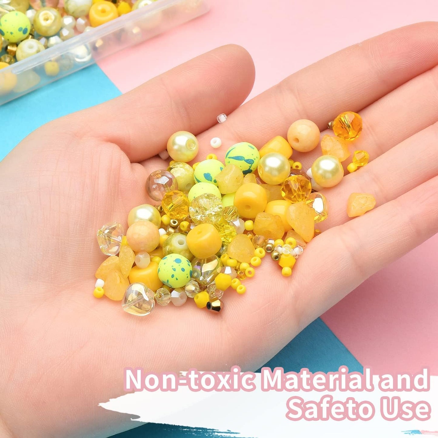Yellow Glass Beads for Bracelet kit, 900pcs Crystal Beads for Jewelry Making Include 8mm Round Assorted Beads with Bicone/and Seed Beads for Craft, Necklace, Earring and Phone Chain