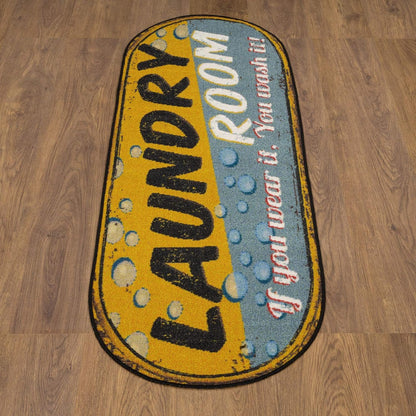 20" x 59" Oval Laundry Room Rug - Non-Slip Mat for Laundry & Mudroom - Durable, Stain-Resistant, and Easy to Clean - Perfect for High-Traffic Areas - Runner Rug for Entryway, Yellow/Gray