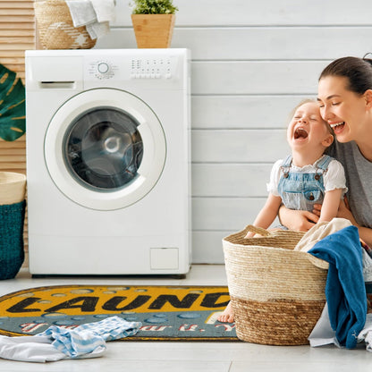 20" x 59" Oval Laundry Room Rug - Non-Slip Mat for Laundry & Mudroom - Durable, Stain-Resistant, and Easy to Clean - Perfect for High-Traffic Areas - Runner Rug for Entryway, Yellow/Gray