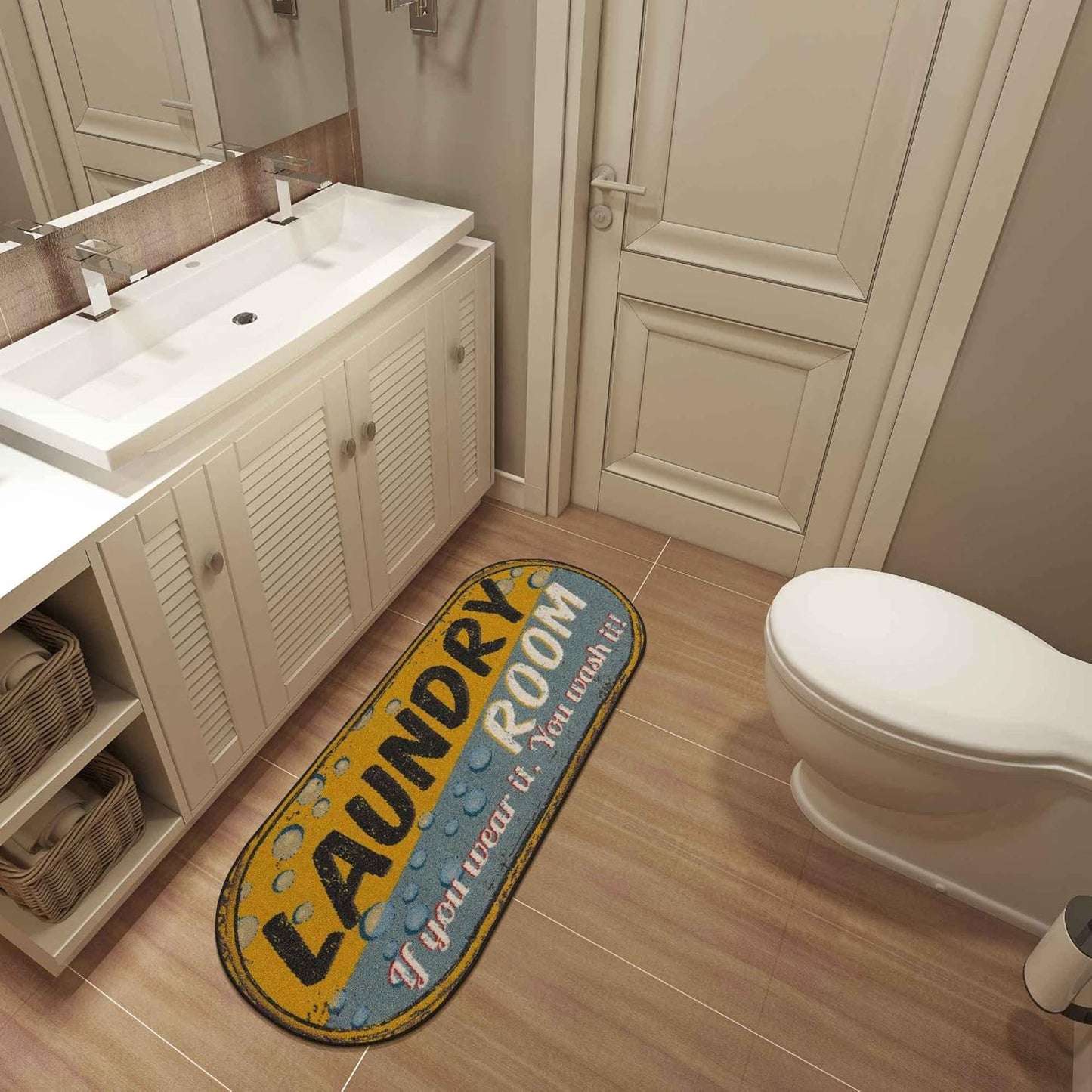 20" x 59" Oval Laundry Room Rug - Non-Slip Mat for Laundry & Mudroom - Durable, Stain-Resistant, and Easy to Clean - Perfect for High-Traffic Areas - Runner Rug for Entryway, Yellow/Gray