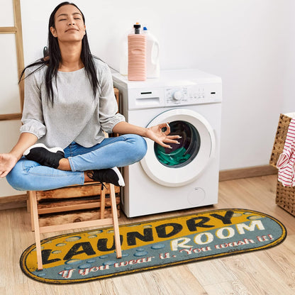 20" x 59" Oval Laundry Room Rug - Non-Slip Mat for Laundry & Mudroom - Durable, Stain-Resistant, and Easy to Clean - Perfect for High-Traffic Areas - Runner Rug for Entryway, Yellow/Gray