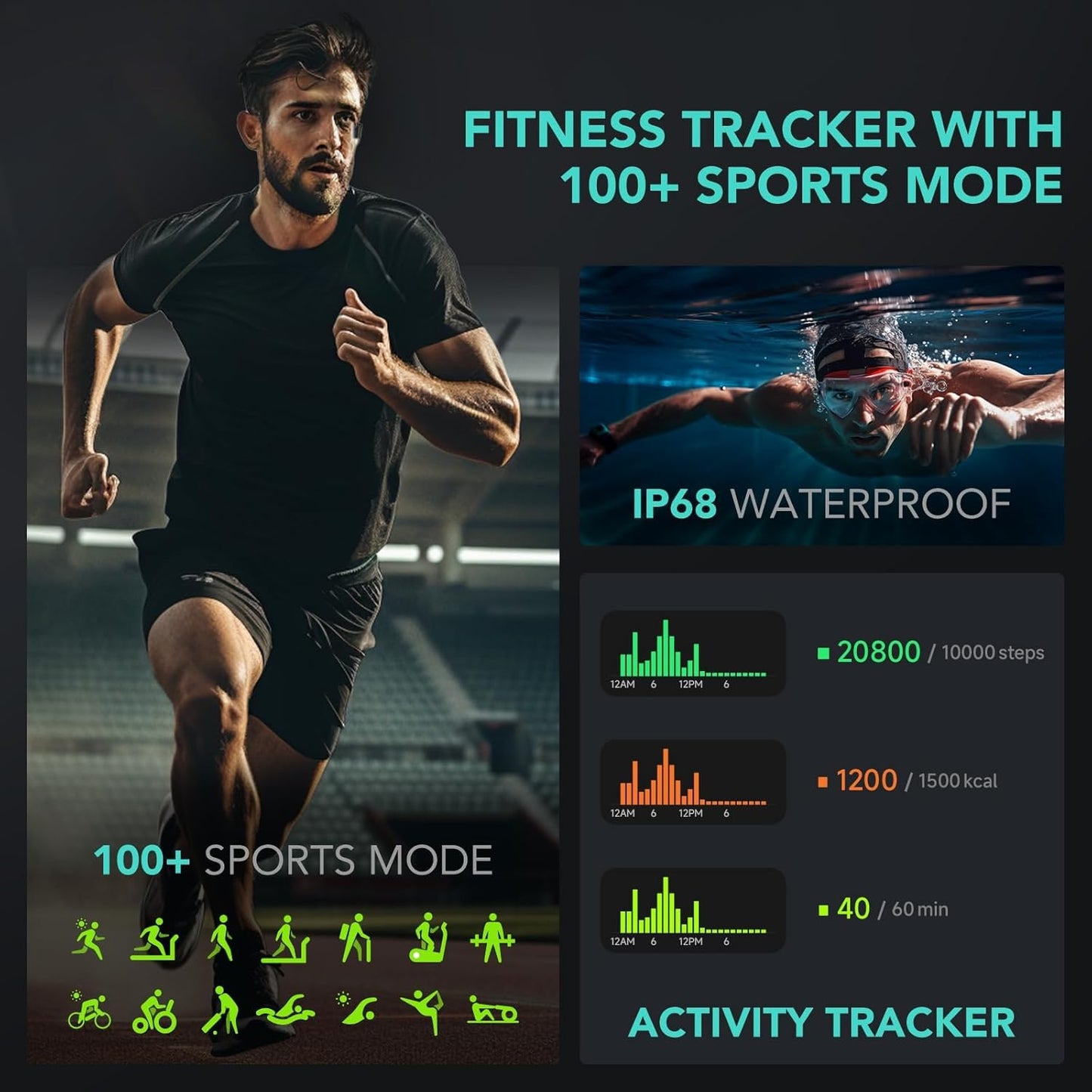 Smart Watch for Women Men (Answer/Make Call), Alexa Built-in, Extra Black Band, IP68 Smartwatch for Android iPhone, 100+ Sport 1.8" Fitness Tracker with Heart Rate SpO2 Monitor, V7 Cyber Beige