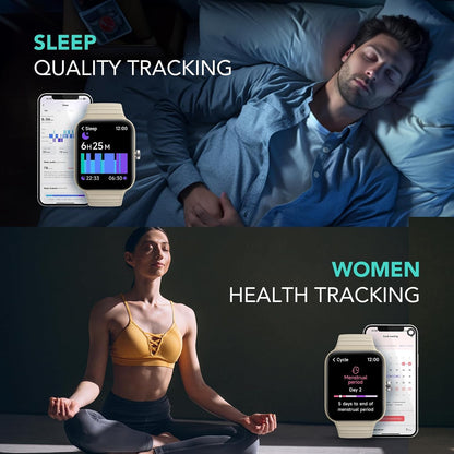 Smart Watch for Women Men (Answer/Make Call), Alexa Built-in, Extra Black Band, IP68 Smartwatch for Android iPhone, 100+ Sport 1.8" Fitness Tracker with Heart Rate SpO2 Monitor, V7 Cyber Beige