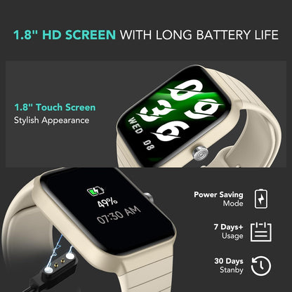 Smart Watch for Women Men (Answer/Make Call), Alexa Built-in, Extra Black Band, IP68 Smartwatch for Android iPhone, 100+ Sport 1.8" Fitness Tracker with Heart Rate SpO2 Monitor, V7 Cyber Beige