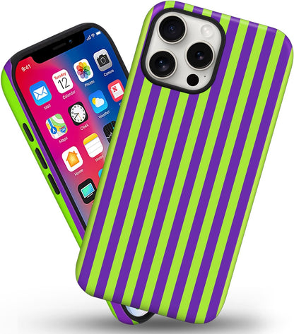 Magnetic for iPhone 15 Pro Max Dopamine Stripes Phone Case Lemon Purple | Cute Striped Shockproof Slim TPU and Hard PC Protective Phone Cover Compatible with MagSafe Designed for Women Girls
