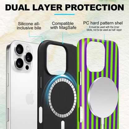 Magnetic for iPhone 15 Pro Max Dopamine Stripes Phone Case Lemon Purple | Cute Striped Shockproof Slim TPU and Hard PC Protective Phone Cover Compatible with MagSafe Designed for Women Girls