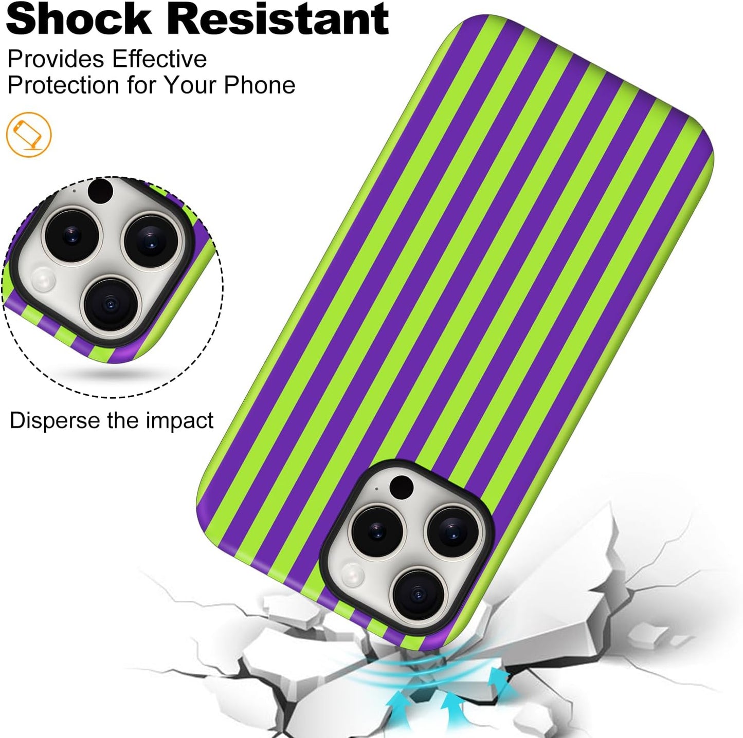 Magnetic for iPhone 15 Pro Max Dopamine Stripes Phone Case Lemon Purple | Cute Striped Shockproof Slim TPU and Hard PC Protective Phone Cover Compatible with MagSafe Designed for Women Girls