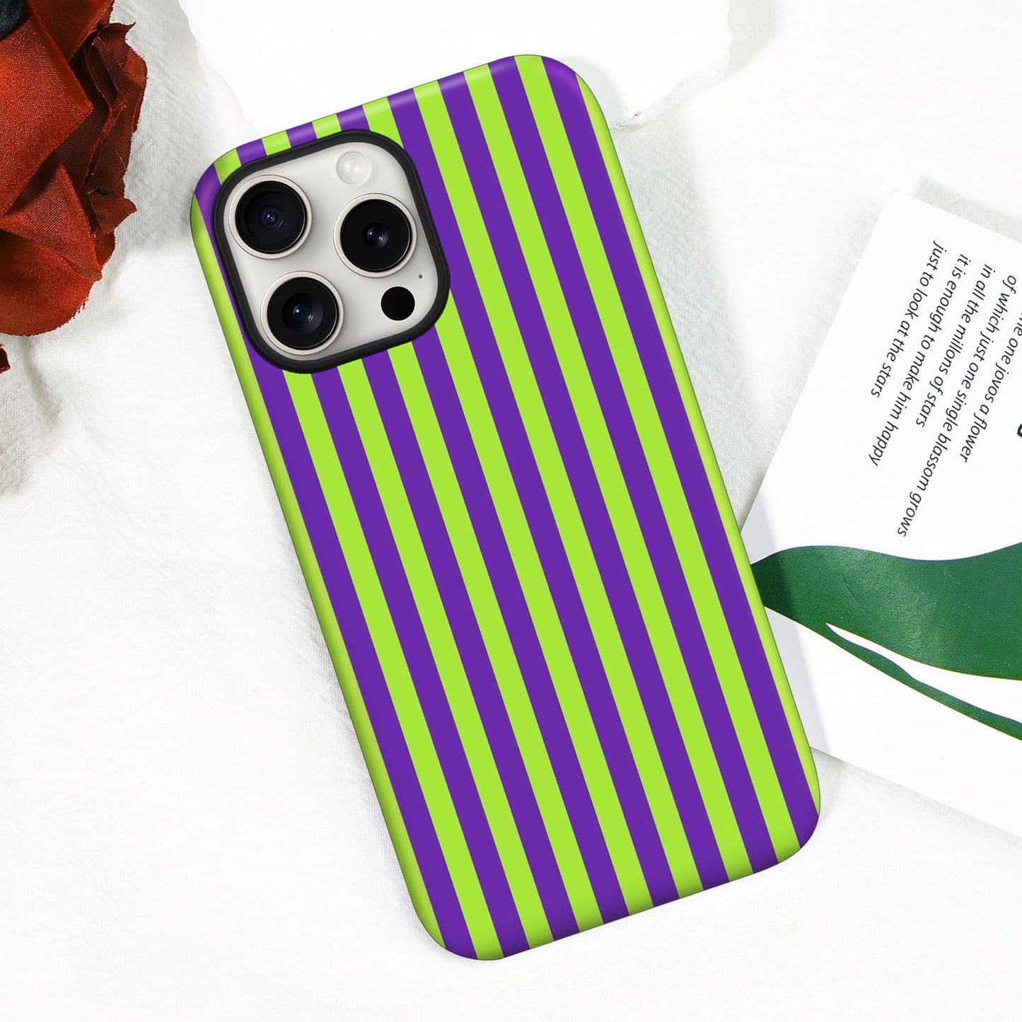 Magnetic for iPhone 15 Pro Max Dopamine Stripes Phone Case Lemon Purple | Cute Striped Shockproof Slim TPU and Hard PC Protective Phone Cover Compatible with MagSafe Designed for Women Girls