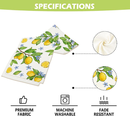 Summer Amalfi Coast Lemon Fruit Table Runner Green Leaves Burlap Table Runners, Blue Floral Seasonal Coffee Table Center Decor for Home Kitchen Dining Party Indoor Outdoor 13x108 Inch