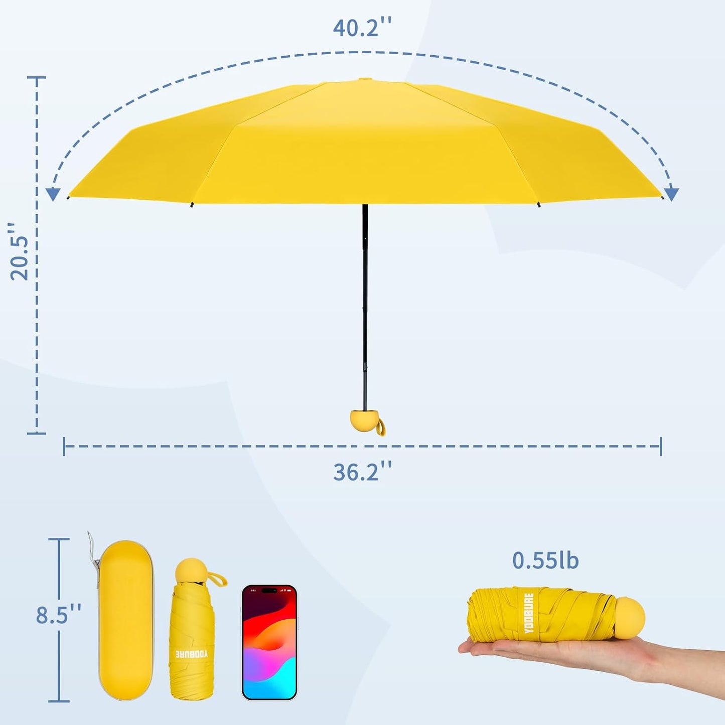 Travel Umbrella Portable Compact Umbrellas, Pocket Mini for Purse, Umbrellas for UV Sun & Rain Small for Backpack, Umbrella with Case Folding for Kids Women