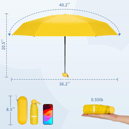 Travel Umbrella Portable Compact Umbrellas, Pocket Mini for Purse, Umbrellas for UV Sun & Rain Small for Backpack, Umbrella with Case Folding for Kids Women