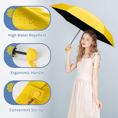 Travel Umbrella Portable Compact Umbrellas, Pocket Mini for Purse, Umbrellas for UV Sun & Rain Small for Backpack, Umbrella with Case Folding for Kids Women
