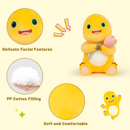 Dinosaur Stuffed Animal,11.8“ Cute Yellow Dinosaur Plush with Flower Soft Dino Stuffed Animals Dino Plushie Toys for Boys Girls Kids Baby