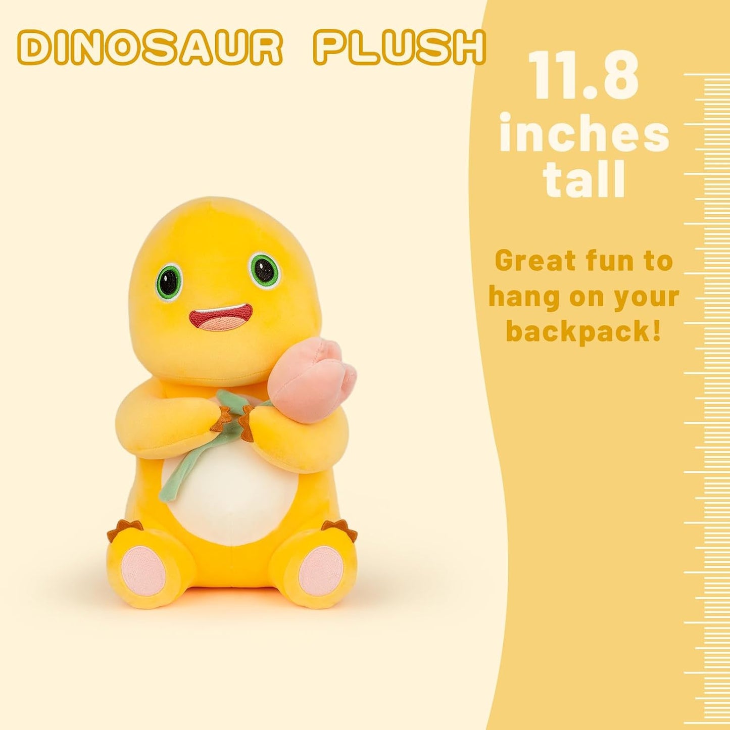 Dinosaur Stuffed Animal,11.8“ Cute Yellow Dinosaur Plush with Flower Soft Dino Stuffed Animals Dino Plushie Toys for Boys Girls Kids Baby