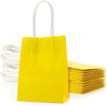 Mini Yellow Paper Bag with Handle, 6x4.5x2.5 inch, Pack of 24 | Party Favor Bag, Wedding Birthday Baby Shower, Summer Tropical Theme Party, Recycled Bag
