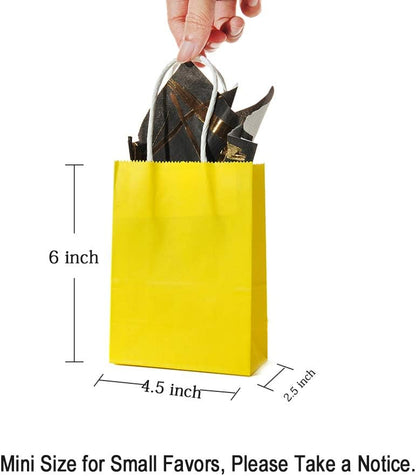 Mini Yellow Paper Bag with Handle, 6x4.5x2.5 inch, Pack of 24 | Party Favor Bag, Wedding Birthday Baby Shower, Summer Tropical Theme Party, Recycled Bag