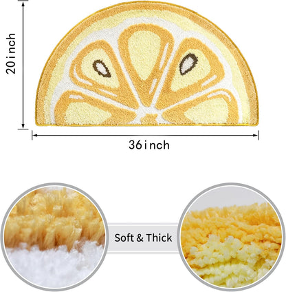 Cute Fruit Bath Rug, Summer Lemon Bath Mat, Soft Plush Fluffy Absorbent Quick Dry Shower Rug, High-Low Pile Non Slip Floor Mat for Bathroom, Bedroom, Living Room, Kitchen Sink & Kids Room, 19.6"x35"