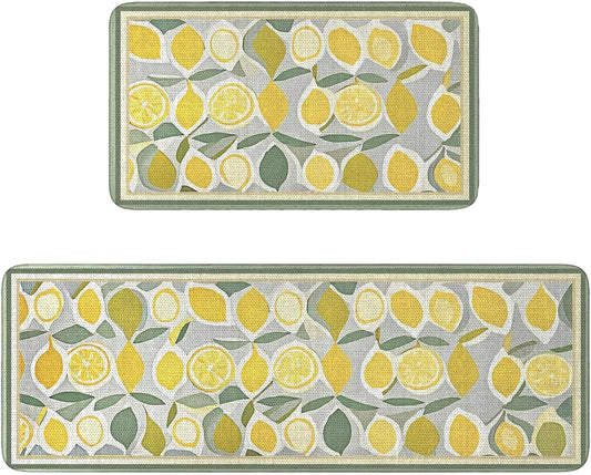 Lemon Kitchen Rugs Set of 2 Non Slip Yellow Kitchen Mat Machine Washable Rugs for Kitchen Floor Kitchen Mat Set for Home Laundry Room Pattern Stylish Colorful Comfortable Durable