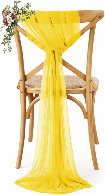 Pack of 25, Yellow, Sheer Chiffon Chair Sashes Bows Chair Cover Back Tie Ribbon for Wedding Birthday Baby Shower Engagement Ceremony Event Party Banquet Restaurant Dining Chair Decoration
