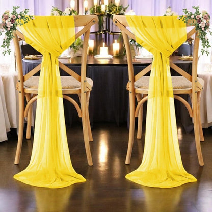 Pack of 25, Yellow, Sheer Chiffon Chair Sashes Bows Chair Cover Back Tie Ribbon for Wedding Birthday Baby Shower Engagement Ceremony Event Party Banquet Restaurant Dining Chair Decoration