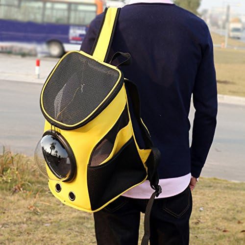 Pet Durable Nylon Carrier Bag Cat Dog Traveler Bubble Backpack (Yellow)