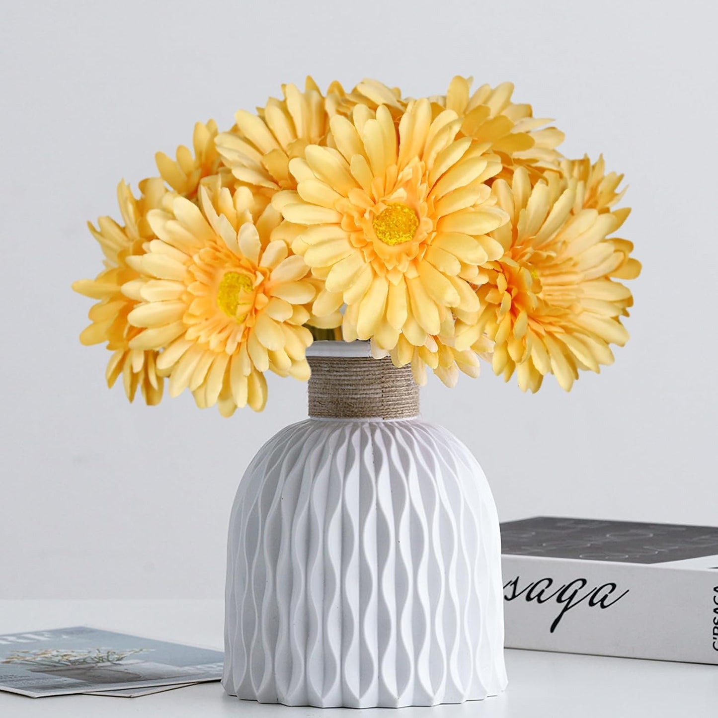 TOPIA Artificial African Daisies Flowers African Daisy Silk Flowers Artificial Gerbera Daisies Pack of 10 (Yellow)