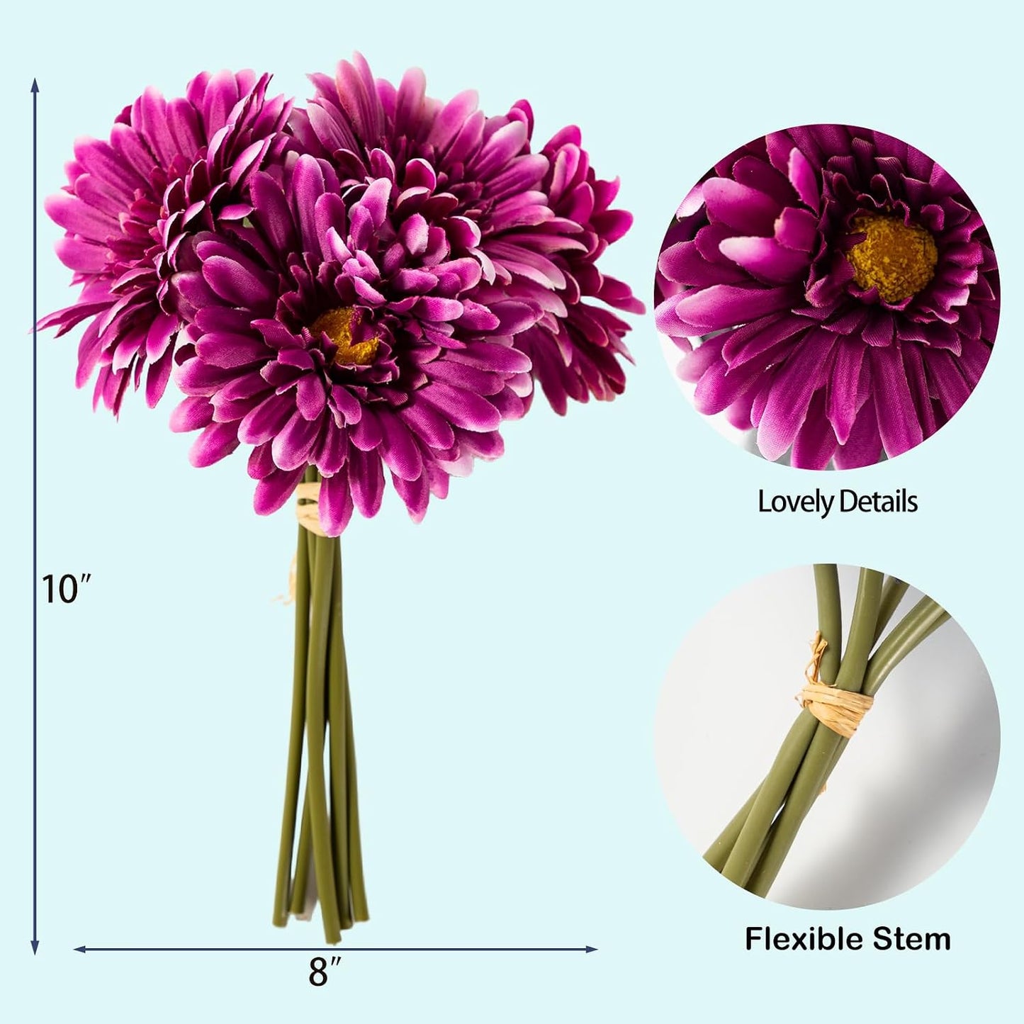TOPIA Artificial African Daisies Flowers African Daisy Silk Flowers Artificial Gerbera Daisies Pack of 10 (Yellow)
