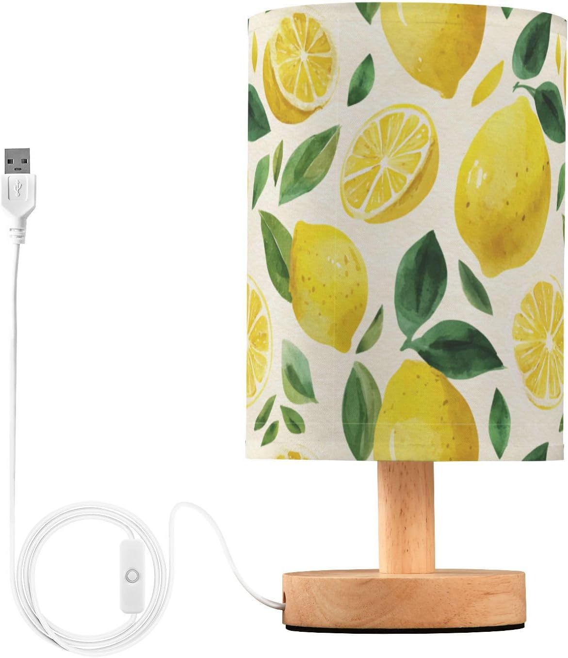 Bedside Table Lamp Lemon Yellow Citrus Fruits (59) Kids Nightstand Lamp Night Light Fabric Shade for Bedroom Living Room Home Office