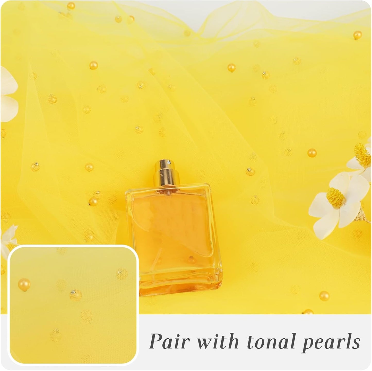 Yellow Pearl Gauze Table Runner 120 Inch 10FT, Sheer Table Decor for Wedding Birthday Baby Shower Home Party Holiday Decorations