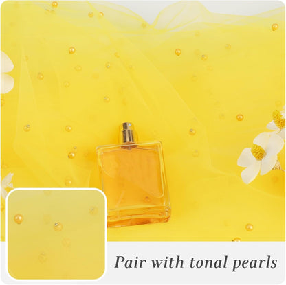 Yellow Pearl Gauze Table Runner 120 Inch 10FT, Sheer Table Decor for Wedding Birthday Baby Shower Home Party Holiday Decorations