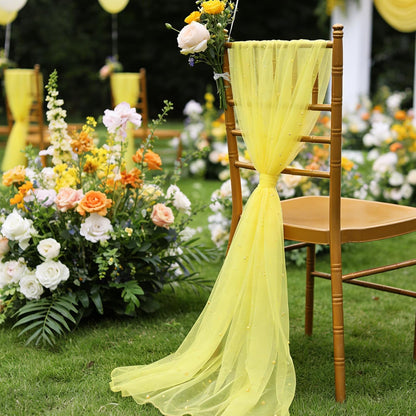 Yellow Pearl Gauze Table Runner 120 Inch 10FT, Sheer Table Decor for Wedding Birthday Baby Shower Home Party Holiday Decorations