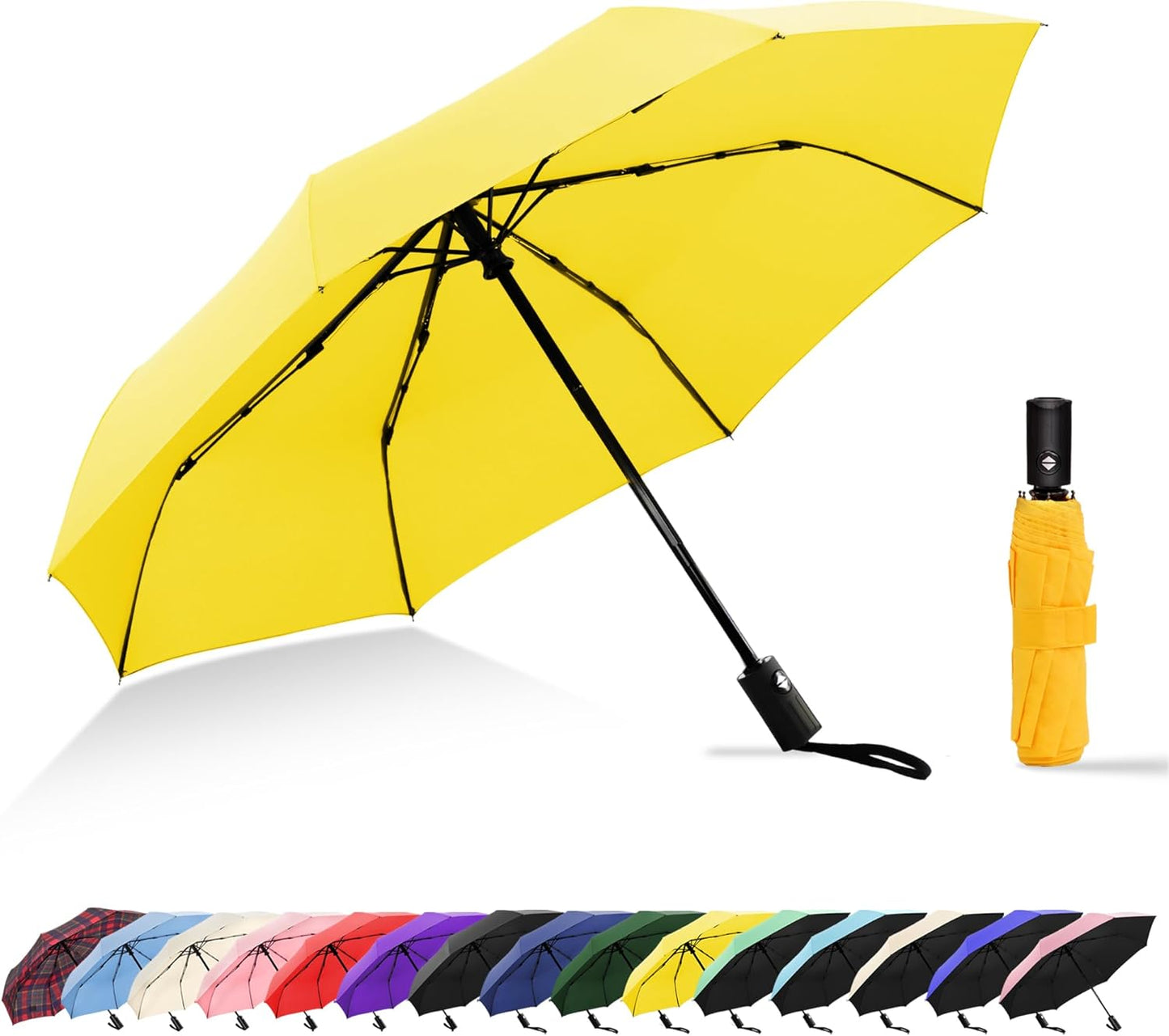 Windproof Travel Umbrella, Automatic Compact Folding Umbrella, Small Travel Size Umbrella for Rain, Backpack & Everyday Carry