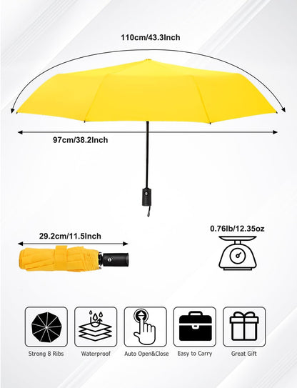 Windproof Travel Umbrella, Automatic Compact Folding Umbrella, Small Travel Size Umbrella for Rain, Backpack & Everyday Carry