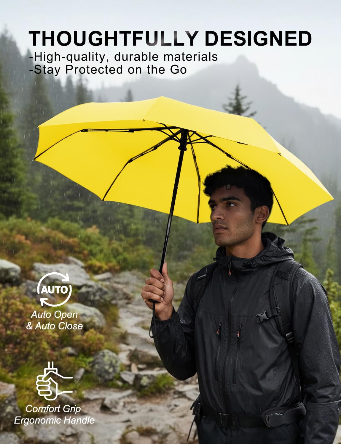 Windproof Travel Umbrella, Automatic Compact Folding Umbrella, Small Travel Size Umbrella for Rain, Backpack & Everyday Carry