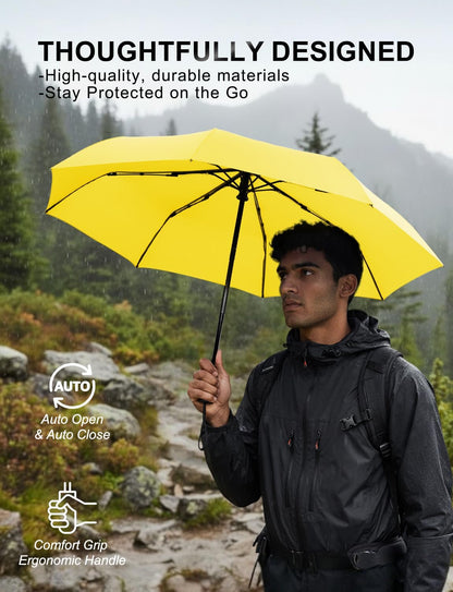 Windproof Travel Umbrella, Automatic Compact Folding Umbrella, Small Travel Size Umbrella for Rain, Backpack & Everyday Carry