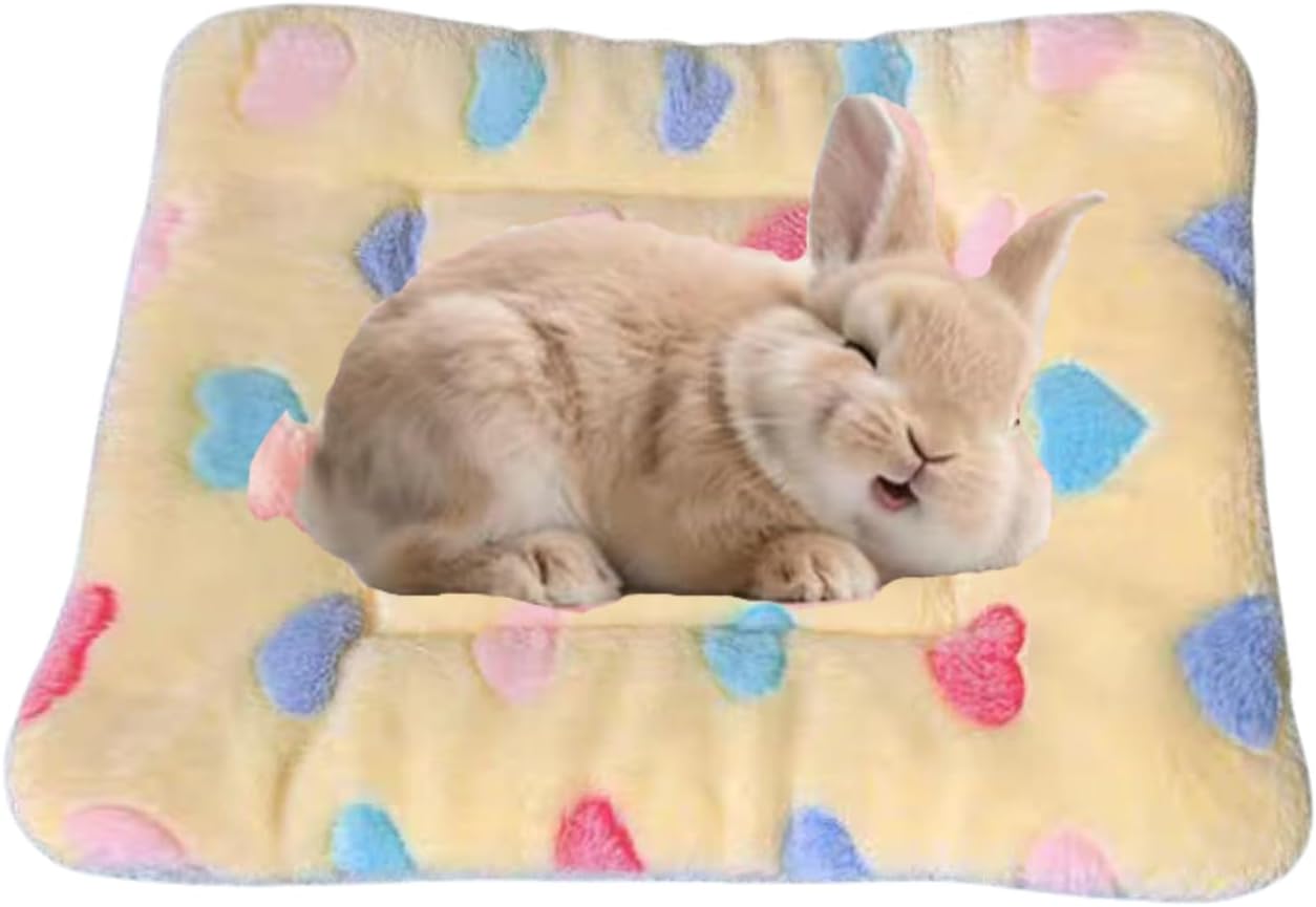 Bunny Bed Mat Washable, Rabbit Winter Bed Pad for Indoor, Warm Small Animal Bed Mattress, Fleece Sleeping Pad for Bunny, Rat, Hedgehog, Sugar Glider, Chinchilla (Yellow)