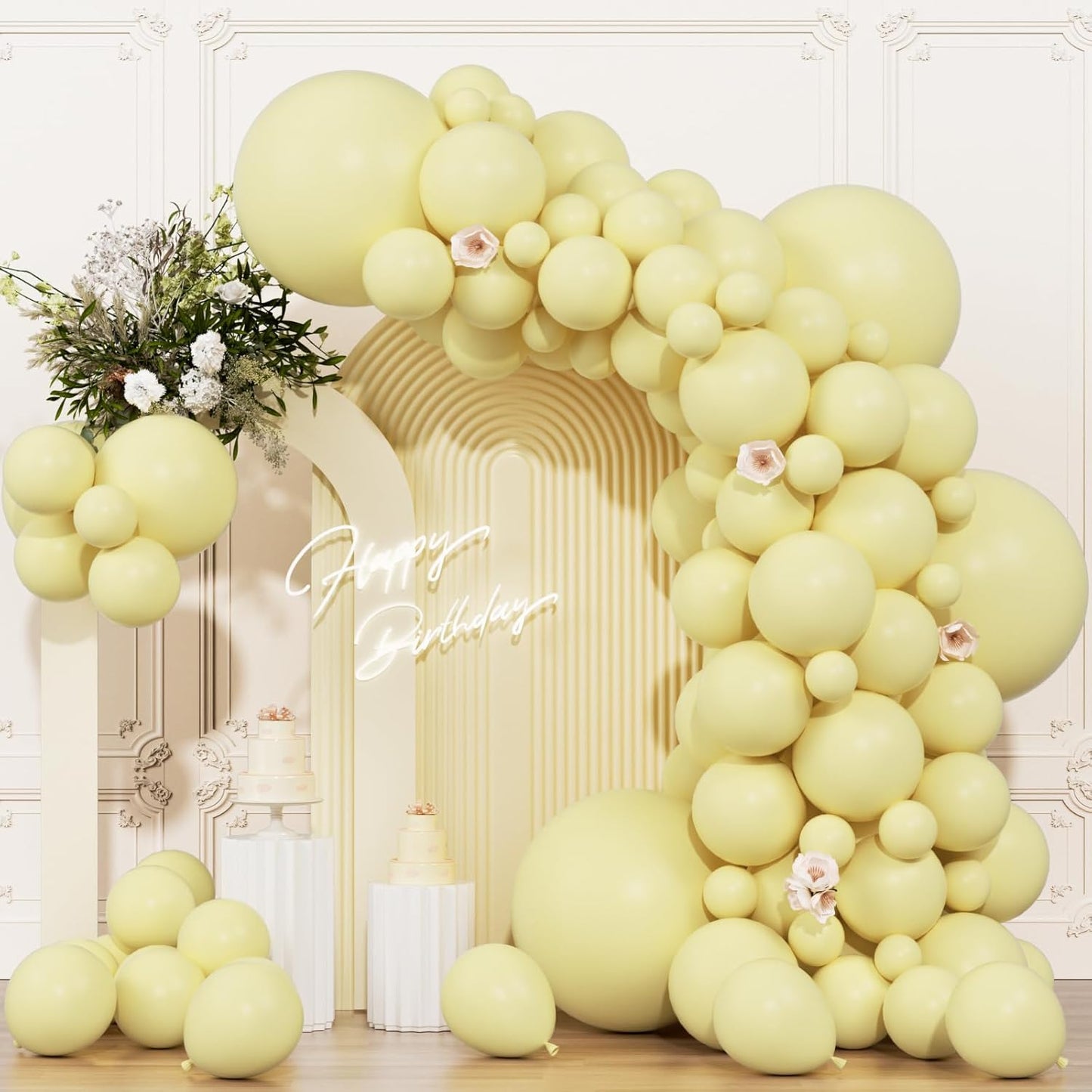 104pcs Pastel Yellow Balloon Garland Arch Kit, 18 12 10 5 Inch | Different Sizes Matte Macaron Light Yellow Balloon for Daisy Sunshine Baby Shower Gender Reveal Birthday Decorations
