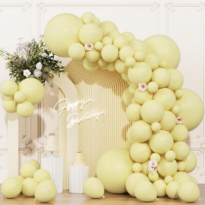 104pcs Pastel Yellow Balloon Garland Arch Kit, 18 12 10 5 Inch | Different Sizes Matte Macaron Light Yellow Balloon for Daisy Sunshine Baby Shower Gender Reveal Birthday Decorations