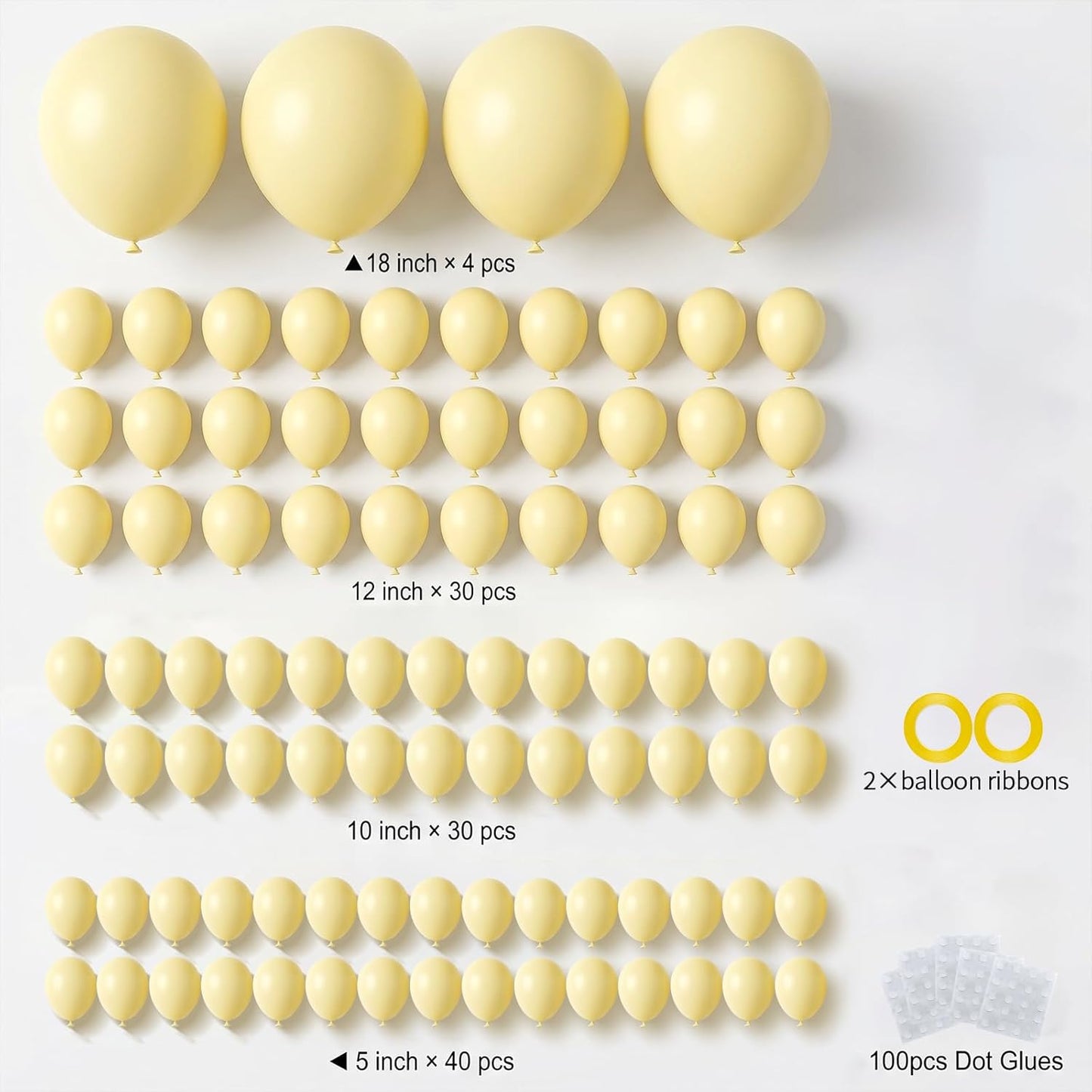 104pcs Pastel Yellow Balloon Garland Arch Kit, 18 12 10 5 Inch | Different Sizes Matte Macaron Light Yellow Balloon for Daisy Sunshine Baby Shower Gender Reveal Birthday Decorations