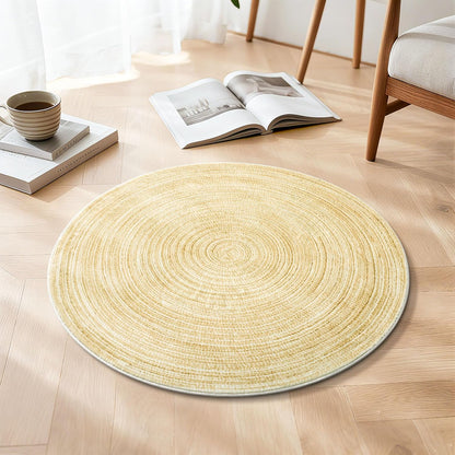 Imitation Jute Low Pile Round Rug Area Rug Washable Non-Slip Circle Rug Soft Plush Touch Circle Rugs Round for Kitchen Bathroom Living Bedroom Nursery, Carpet 2ft /24 inch/61 cm Yellow