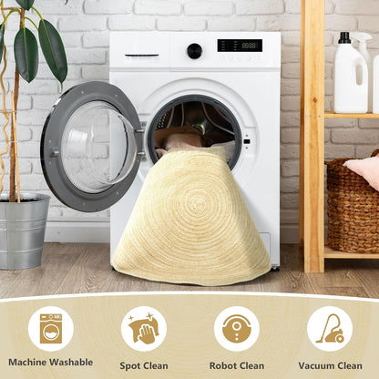 Imitation Jute Low Pile Round Rug Area Rug Washable Non-Slip Circle Rug Soft Plush Touch Circle Rugs Round for Kitchen Bathroom Living Bedroom Nursery, Carpet 2ft /24 inch/61 cm Yellow