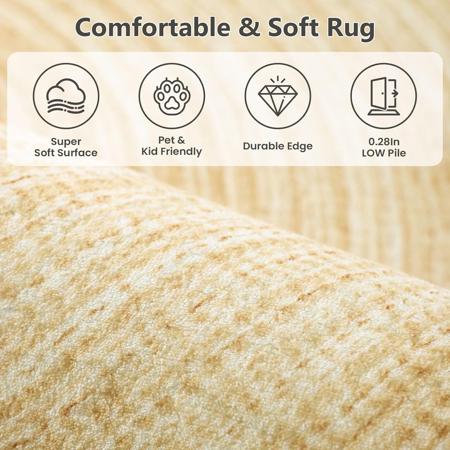 Imitation Jute Low Pile Round Rug Area Rug Washable Non-Slip Circle Rug Soft Plush Touch Circle Rugs Round for Kitchen Bathroom Living Bedroom Nursery, Carpet 2ft /24 inch/61 cm Yellow