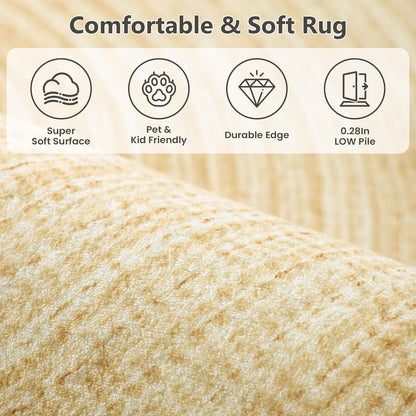 Imitation Jute Low Pile Round Rug Area Rug Washable Non-Slip Circle Rug Soft Plush Touch Circle Rugs Round for Kitchen Bathroom Living Bedroom Nursery, Carpet 2ft /24 inch/61 cm Yellow