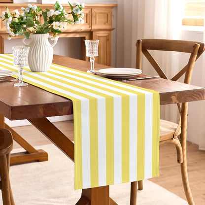 Yellow and White Cabana Striped Table Runner Birthday Party Decoration Baby Shower Dining Room Home Kitchen Table Decor (Yellow, 13" x 72")