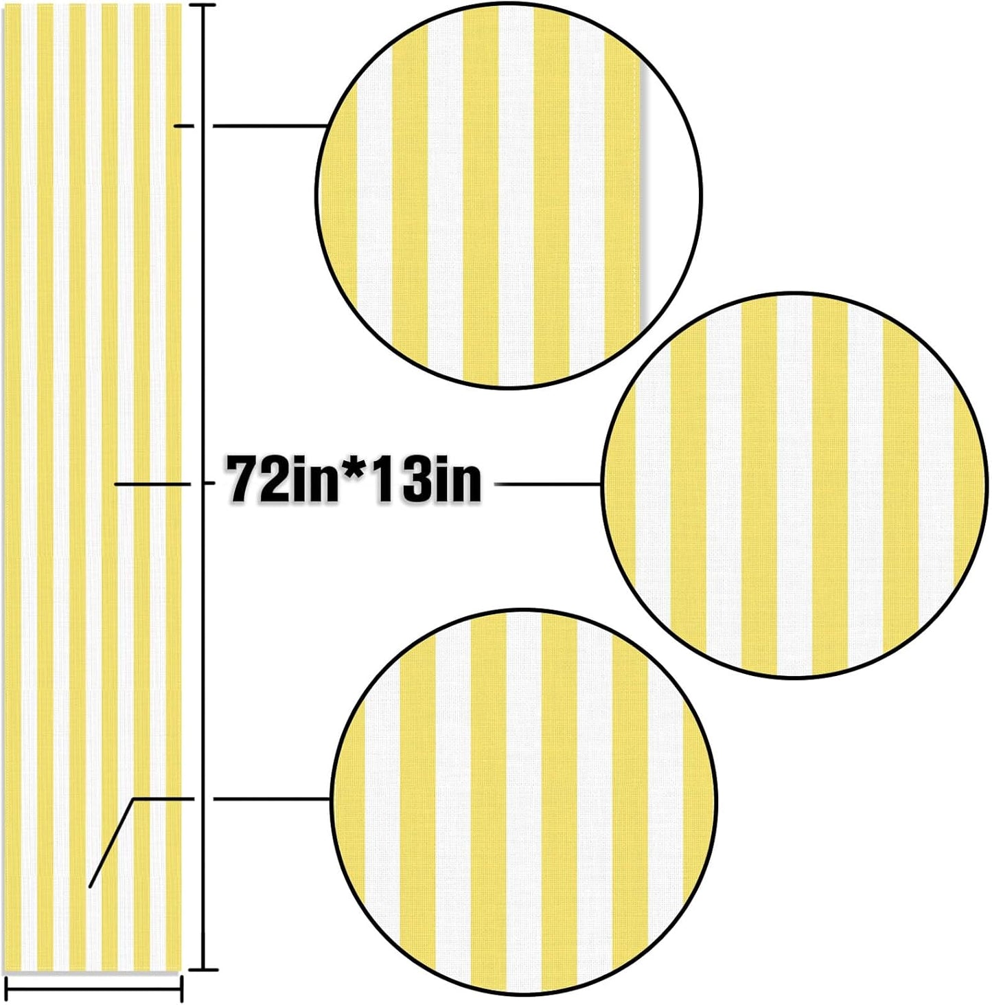 Yellow and White Cabana Striped Table Runner Birthday Party Decoration Baby Shower Dining Room Home Kitchen Table Decor (Yellow, 13" x 72")
