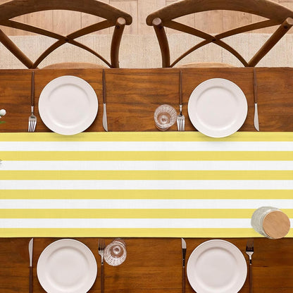 Yellow and White Cabana Striped Table Runner Birthday Party Decoration Baby Shower Dining Room Home Kitchen Table Decor (Yellow, 13" x 72")