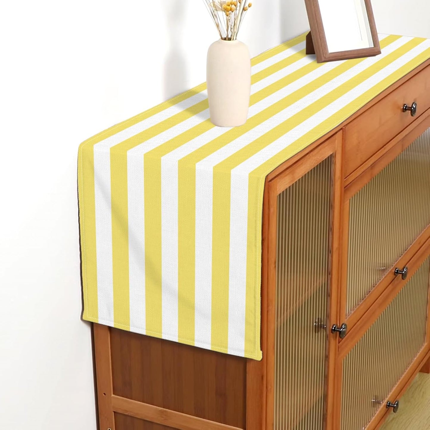 Yellow and White Cabana Striped Table Runner Birthday Party Decoration Baby Shower Dining Room Home Kitchen Table Decor (Yellow, 13" x 72")