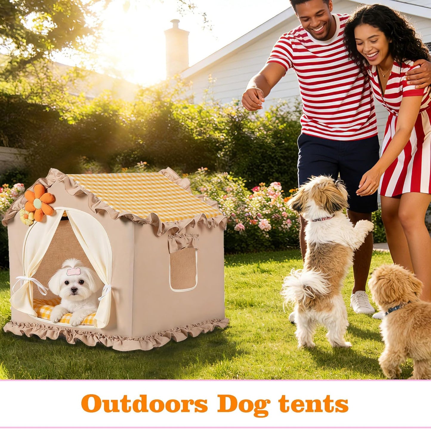 Yellow Indoor Cat House with Frame Foldable Breathable for Small Dog | Princess Style, Washable & Removable Cover, Dog House Indoor, Cute Cat Tent with Cover Cave,Medium:17"x17"x17" for 8-20 lb