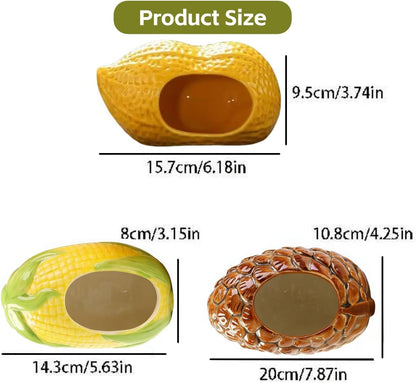 Ceramic Hamster Bed Cute Cooling Hideout for Small Pet Multi-Size Habitat Decor Cage Accessories for Gerbil Axolotl (Yellow-Peanut)