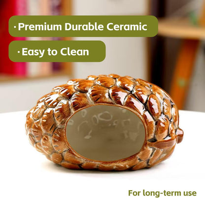 Ceramic Hamster Bed Cute Cooling Hideout for Small Pet Multi-Size Habitat Decor Cage Accessories for Gerbil Axolotl (Yellow-Peanut)